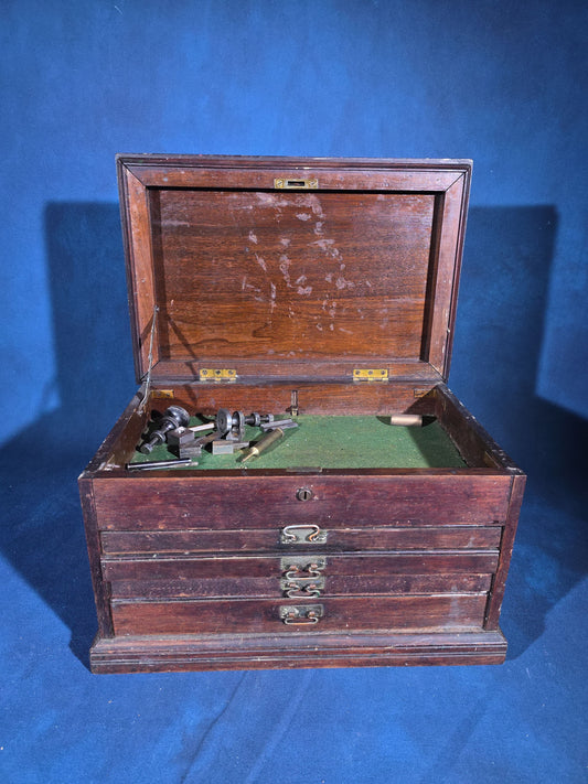 Antique Machinist's Tool Chest with Three Drawers and Contents