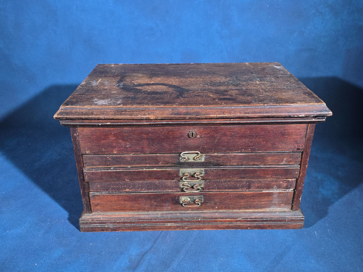 Antique Machinist's Tool Chest with Three Drawers and Contents