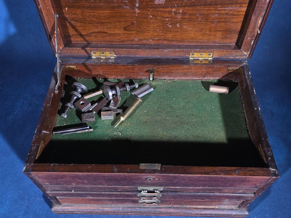 Antique Machinist's Tool Chest with Three Drawers and Contents