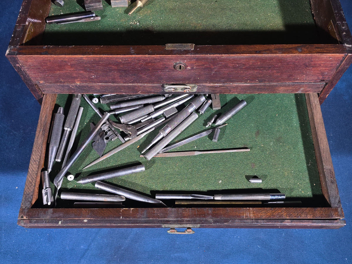 Antique Machinist's Tool Chest with Three Drawers and Contents