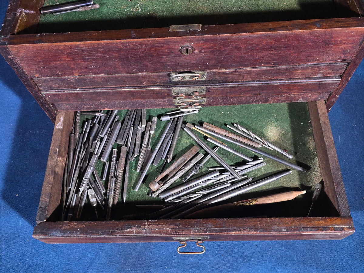 Antique Machinist's Tool Chest with Three Drawers and Contents