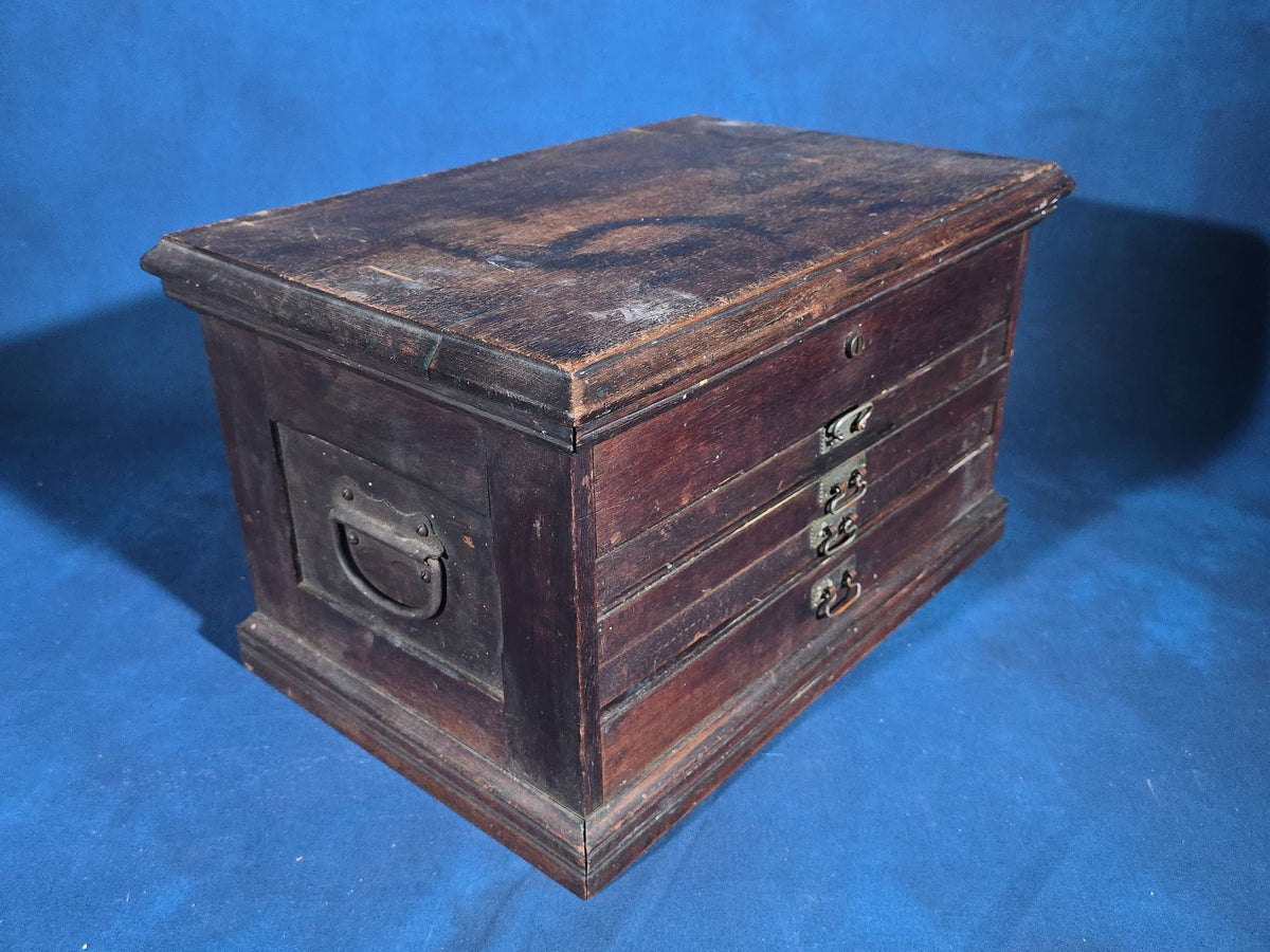 Antique Machinist's Tool Chest with Three Drawers and Contents