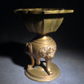 Lot 139 - Vintage Asian Brass Lotus-Form Vessel with Shishi Mask Legs on Circular Base, 6" H