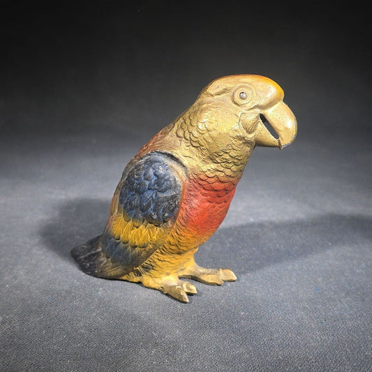 Antique Cold-Painted Cast Metal Parrot Figurine, Marked Germany
