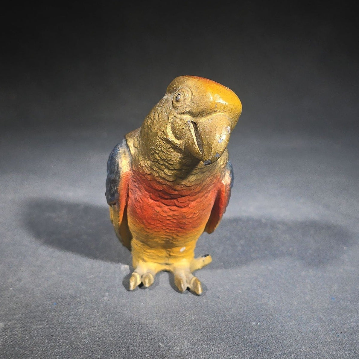 Antique Cold-Painted Cast Metal Parrot Figurine, Marked Germany