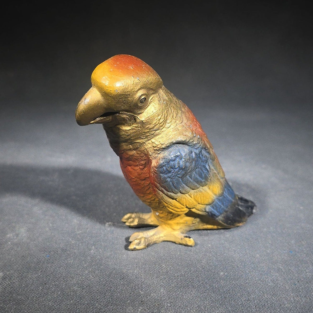 Antique Cold-Painted Cast Metal Parrot Figurine, Marked Germany