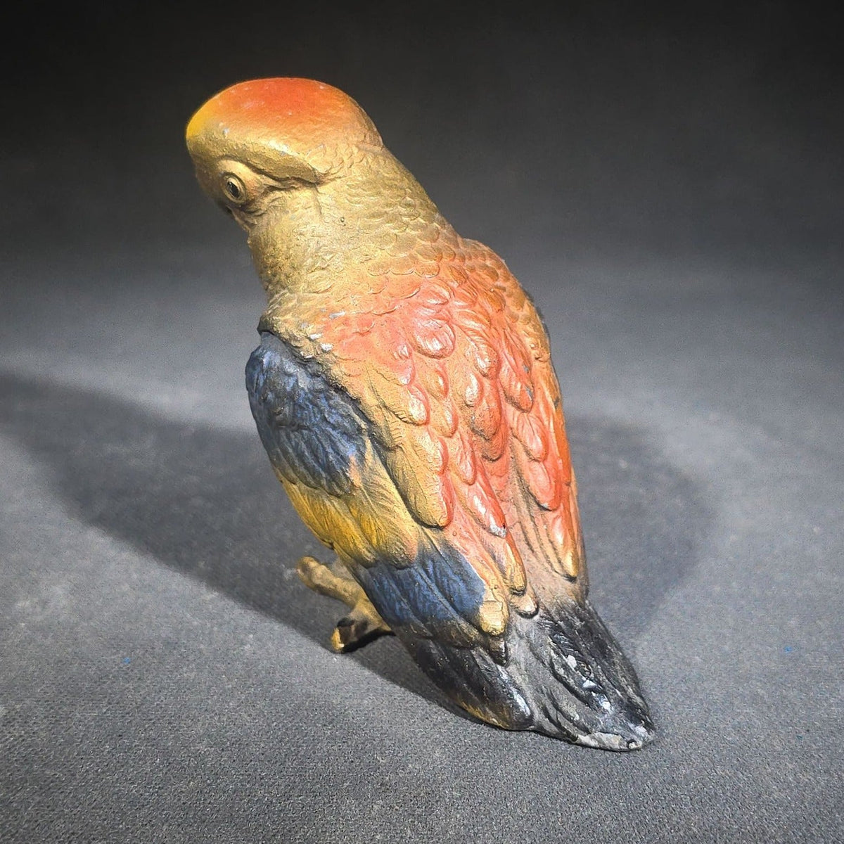 Antique Cold-Painted Cast Metal Parrot Figurine, Marked Germany