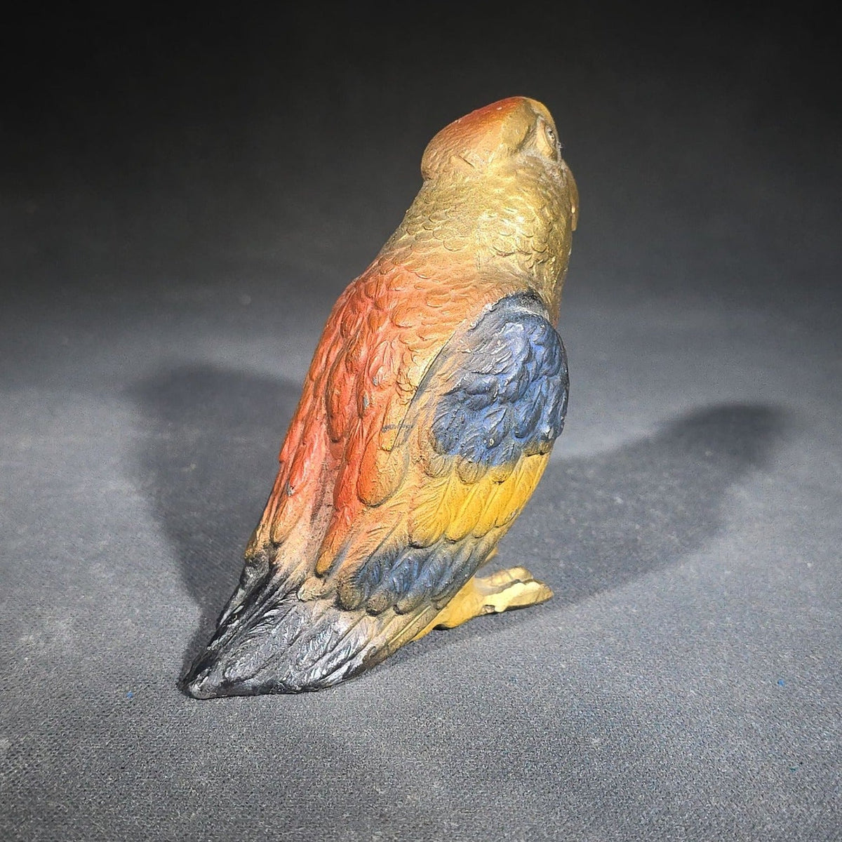 Antique Cold-Painted Cast Metal Parrot Figurine, Marked Germany
