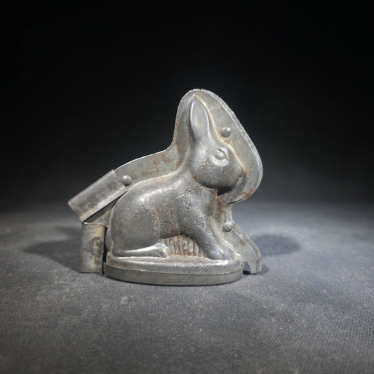 Antique German Two-Piece Figural Rabbit Chocolate Mold with Clips, Stamped "Germany"