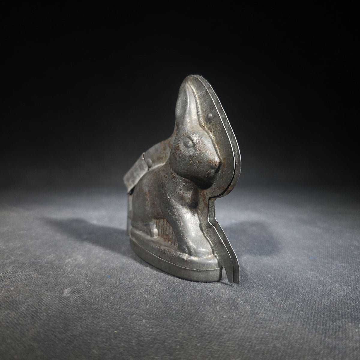 Antique German Two-Piece Figural Rabbit Chocolate Mold with Clips, Stamped "Germany"
