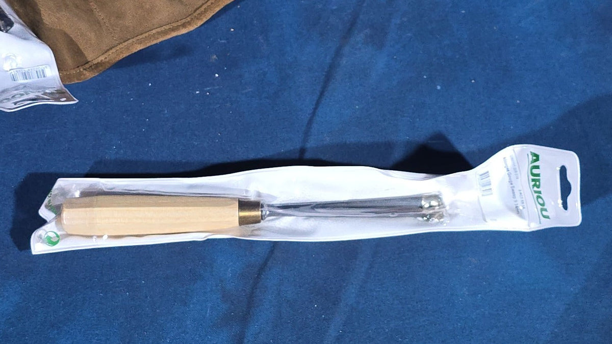 Grouping of Five Modern Auriou Wood Carving Tools in Suede Tool Roll