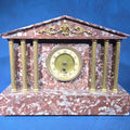 Lot 097 - Antique Rouge Marble Neoclassical Mantel Clock with Brass Columns and Ormolu Mount, 16-7/8" L x 13" H