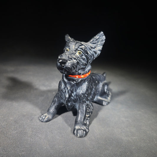 Vintage Austrian Cold-Painted Cast Metal Scottish Terrier Figurine with Hinged Compartment and Red Studded Collar