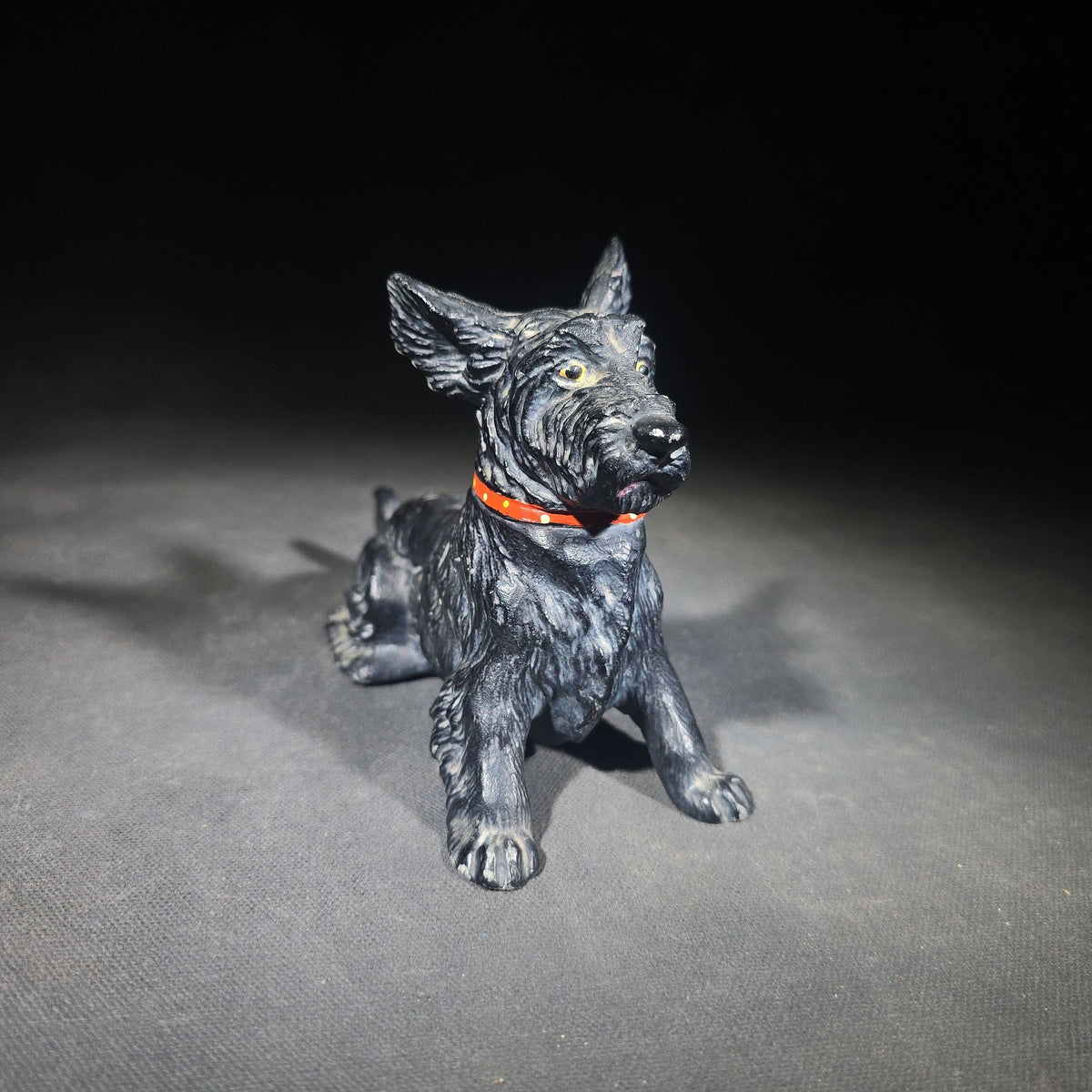 Vintage Austrian Cold-Painted Cast Metal Scottish Terrier Figurine with Hinged Compartment and Red Studded Collar