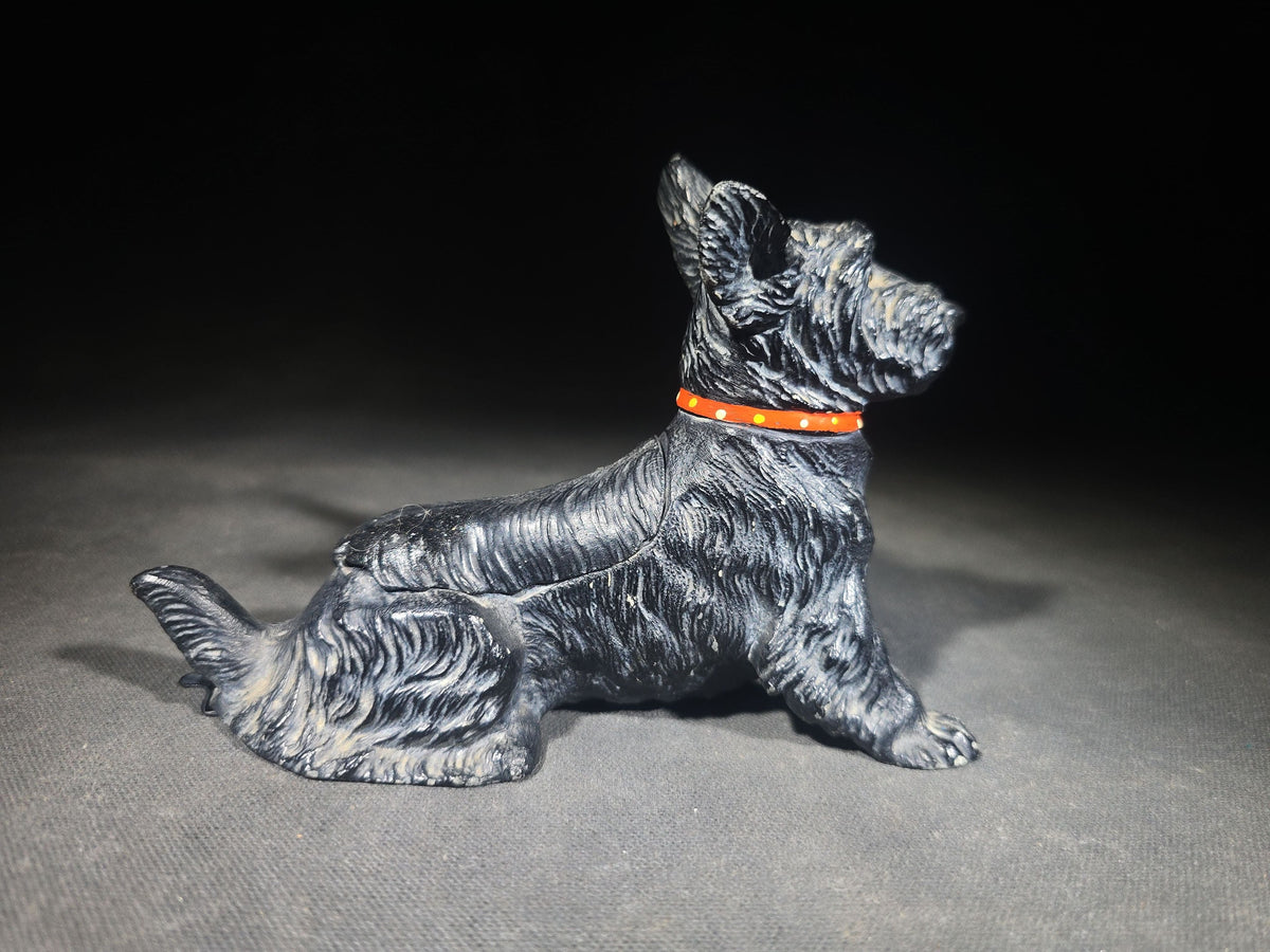 Vintage Austrian Cold-Painted Cast Metal Scottish Terrier Figurine with Hinged Compartment and Red Studded Collar