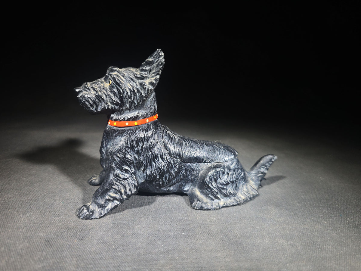 Vintage Austrian Cold-Painted Cast Metal Scottish Terrier Figurine with Hinged Compartment and Red Studded Collar