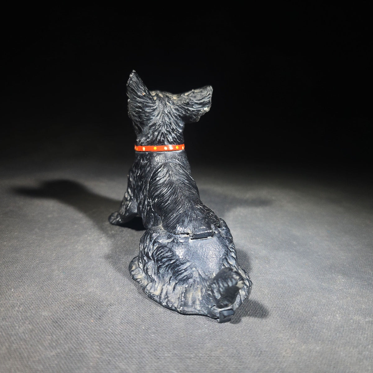 Vintage Austrian Cold-Painted Cast Metal Scottish Terrier Figurine with Hinged Compartment and Red Studded Collar