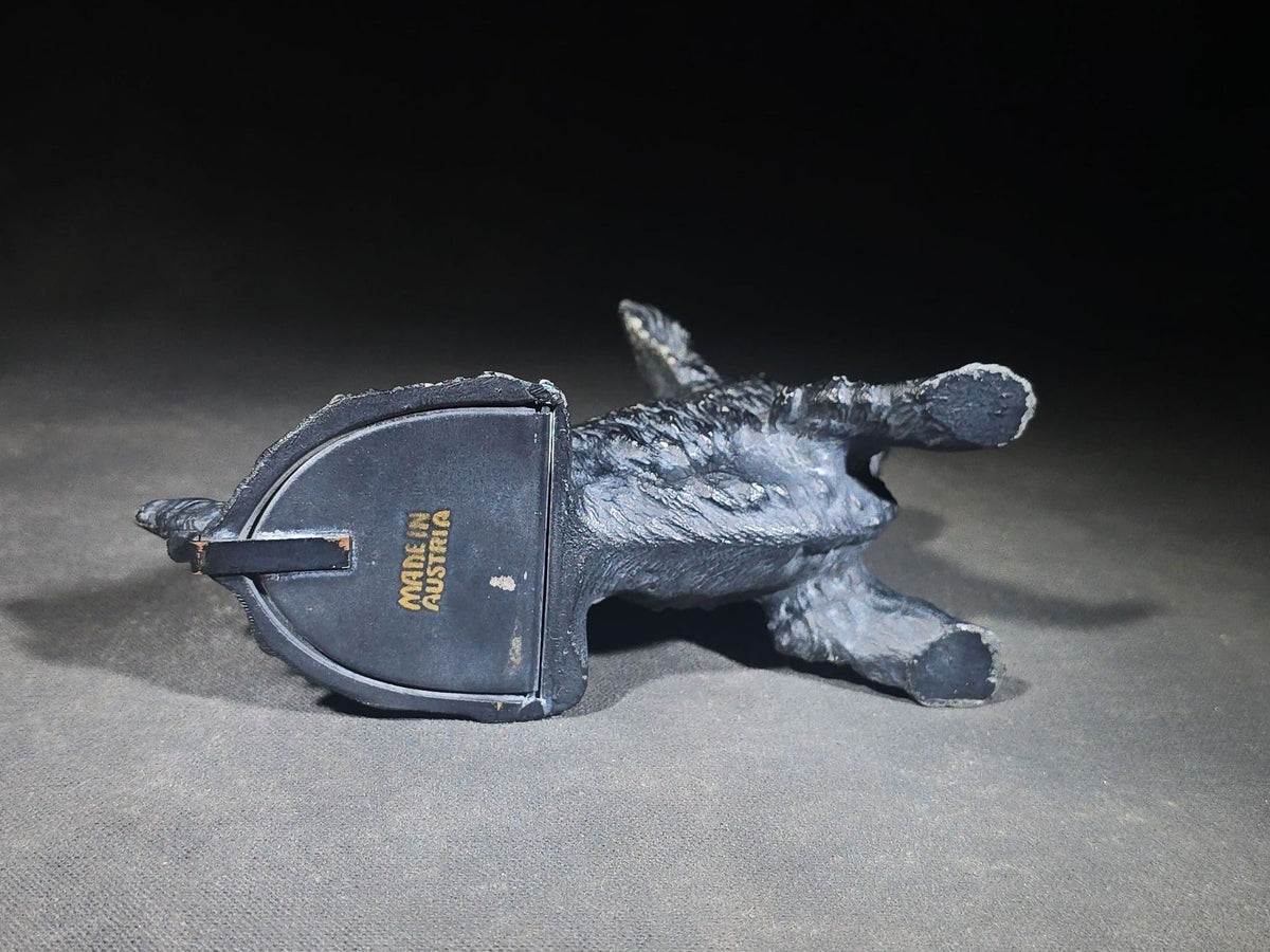 Vintage Austrian Cold-Painted Cast Metal Scottish Terrier Figurine with Hinged Compartment and Red Studded Collar