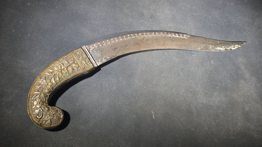 Antique Middle Eastern Curved Dagger with Floral-Decorated Handle