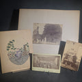 Lot 096 - Grouping of Four Antique Board-Mounted and Cabinet Card Photographs Including Hand-Painted Watercolor Surround Portrait of Ida Gertrude Perley, 1861, and Denman Thompson's "Old Homestead" Theater Scene, Photographed by Falk, New York