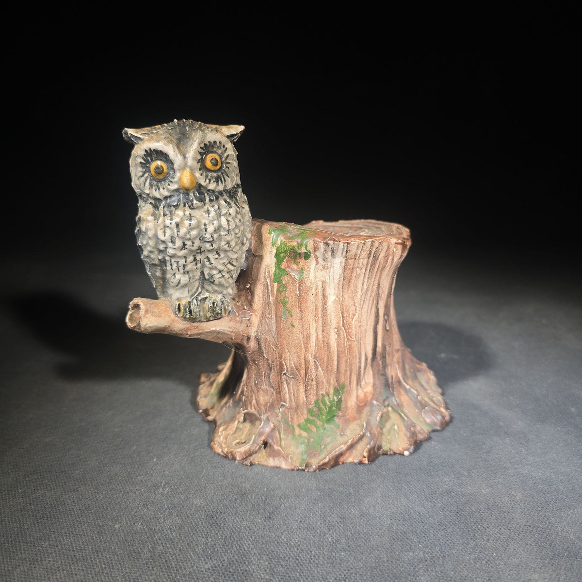 Vintage Figural Clay Owl on Tree Stump Coin Bank with "Be Wise Be Save" Inscription, Handmade by Sutton