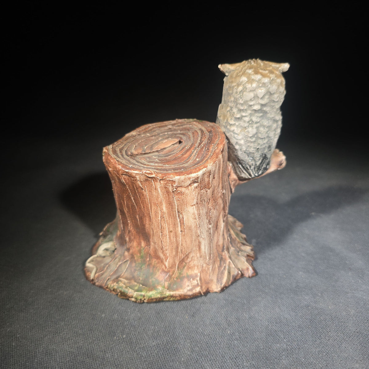 Vintage Figural Clay Owl on Tree Stump Coin Bank with "Be Wise Be Save" Inscription, Handmade by Sutton