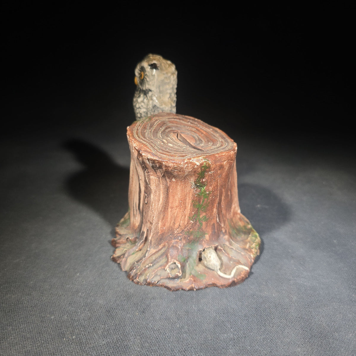 Vintage Figural Clay Owl on Tree Stump Coin Bank with "Be Wise Be Save" Inscription, Handmade by Sutton