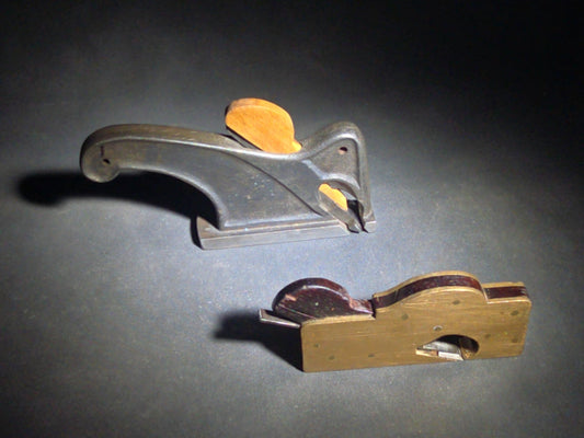 Pair of Antique Woodworking Hand Planes including a Brass and Rosewood Bullnose Plane and a Cast Iron Rabbet Plane