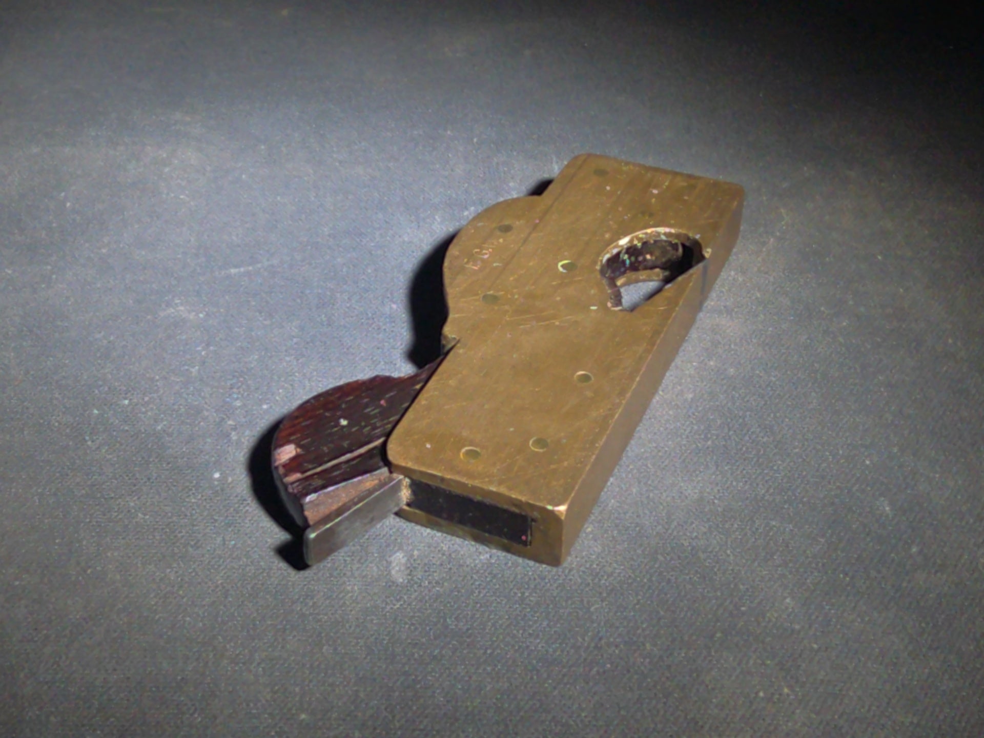 Pair of Antique Woodworking Hand Planes including a Brass and Rosewood Bullnose Plane and a Cast Iron Rabbet Plane