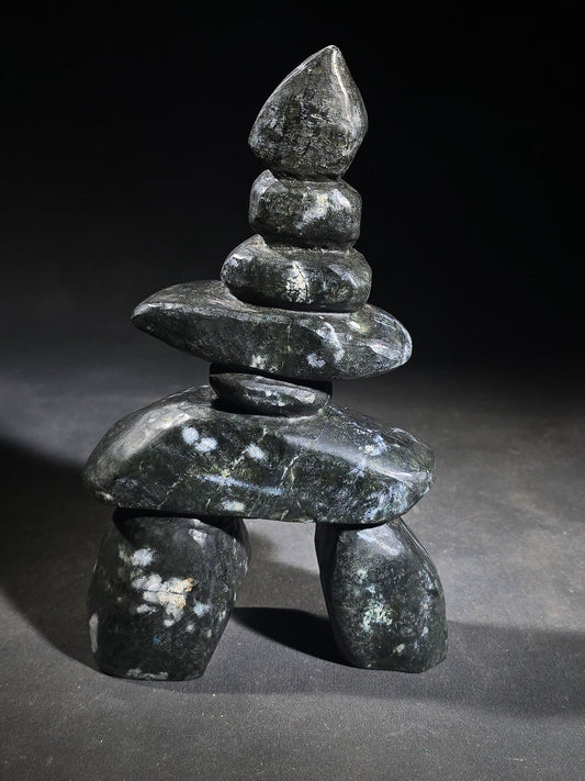 Vintage Inuit Carved Stone Inukshuk Sculpture with Canadian Eskimo Art Certification Label