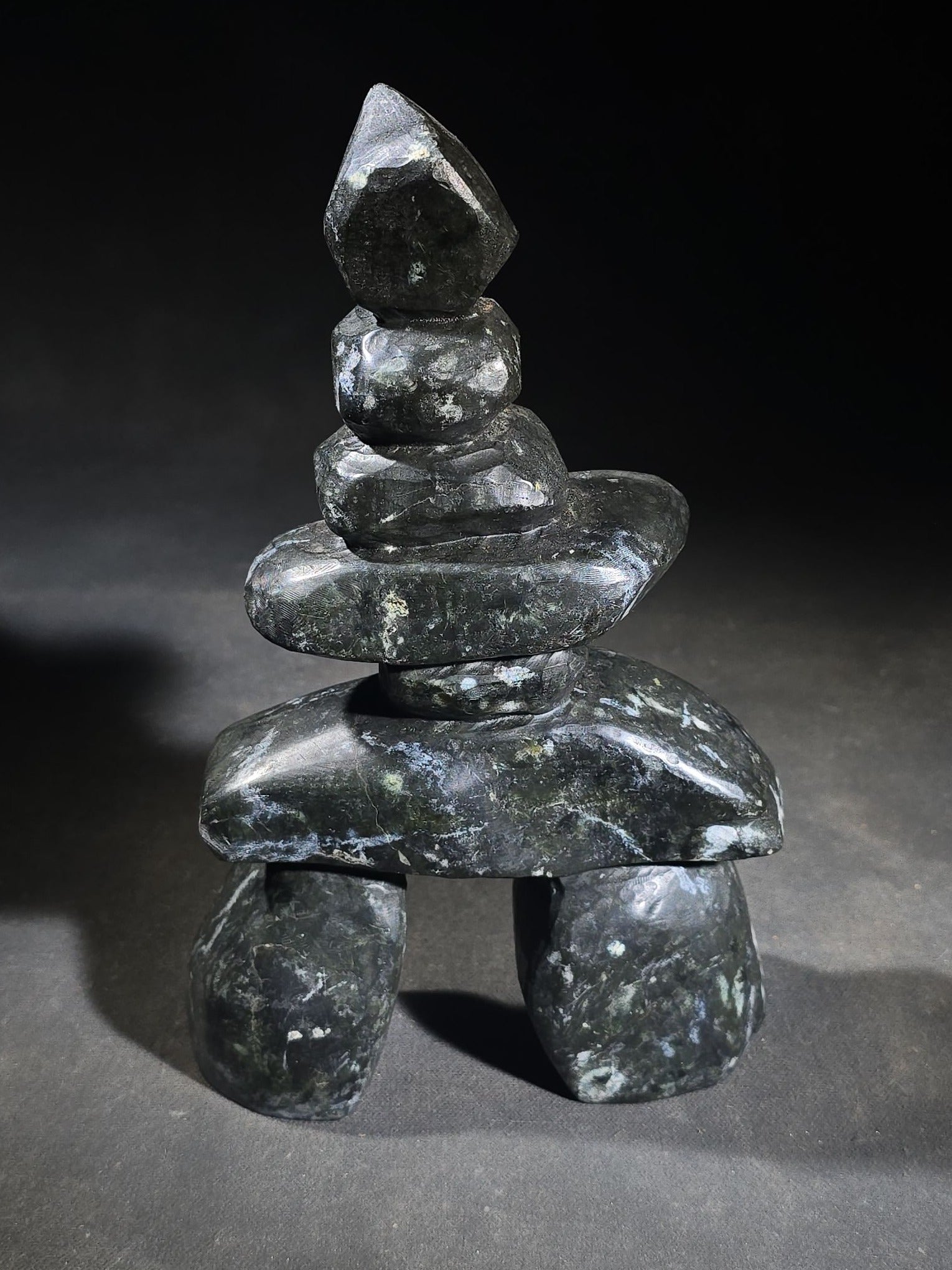 Vintage Inuit Carved Stone Inukshuk Sculpture with Canadian Eskimo Art Certification Label