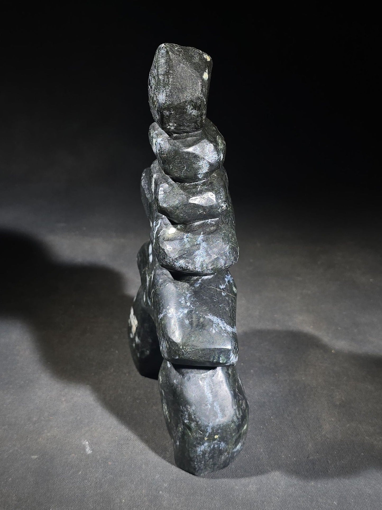 Vintage Inuit Carved Stone Inukshuk Sculpture with Canadian Eskimo Art Certification Label