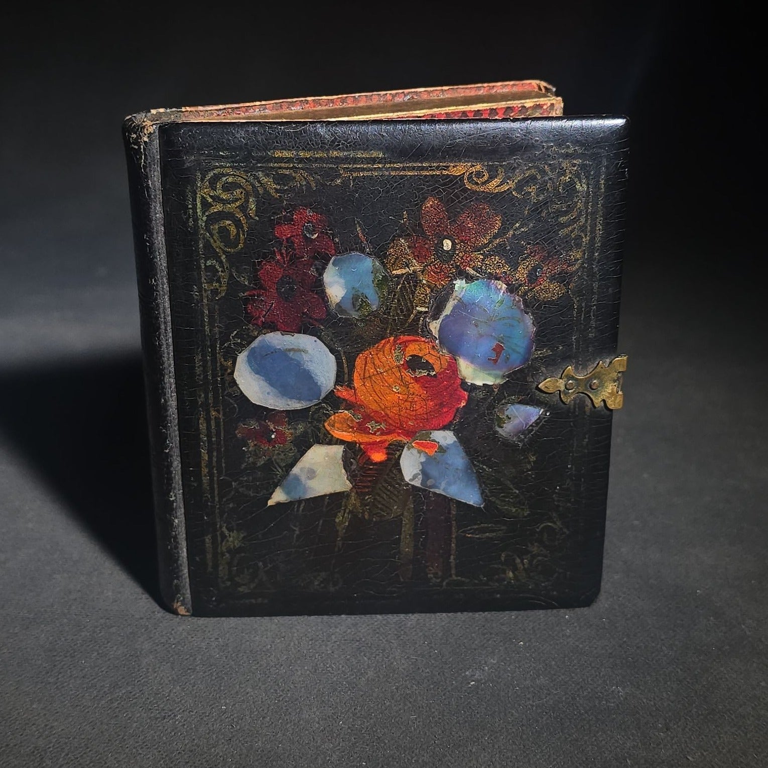 Trio of Antique 1/6th Plate Photographs and Case including Uncased Daguerreotype Photograph of a Seated Woman, Uncased Ambrotype Photograph of a Woman and Child, and Papier-Mache Case with Mother-of-Pearl Inlay