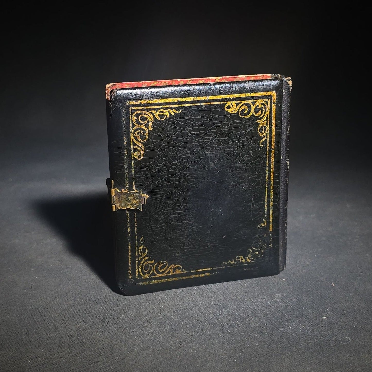 Trio of Antique 1/6th Plate Photographs and Case including Uncased Daguerreotype Photograph of a Seated Woman, Uncased Ambrotype Photograph of a Woman and Child, and Papier-Mache Case with Mother-of-Pearl Inlay