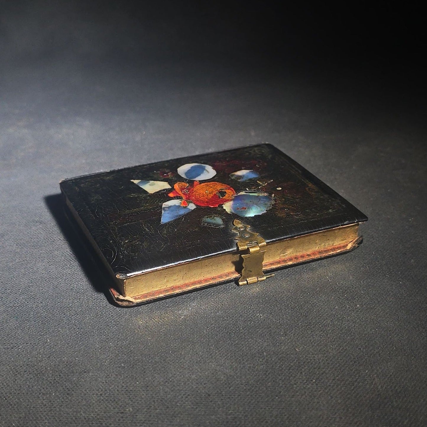 Trio of Antique 1/6th Plate Photographs and Case including Uncased Daguerreotype Photograph of a Seated Woman, Uncased Ambrotype Photograph of a Woman and Child, and Papier-Mache Case with Mother-of-Pearl Inlay