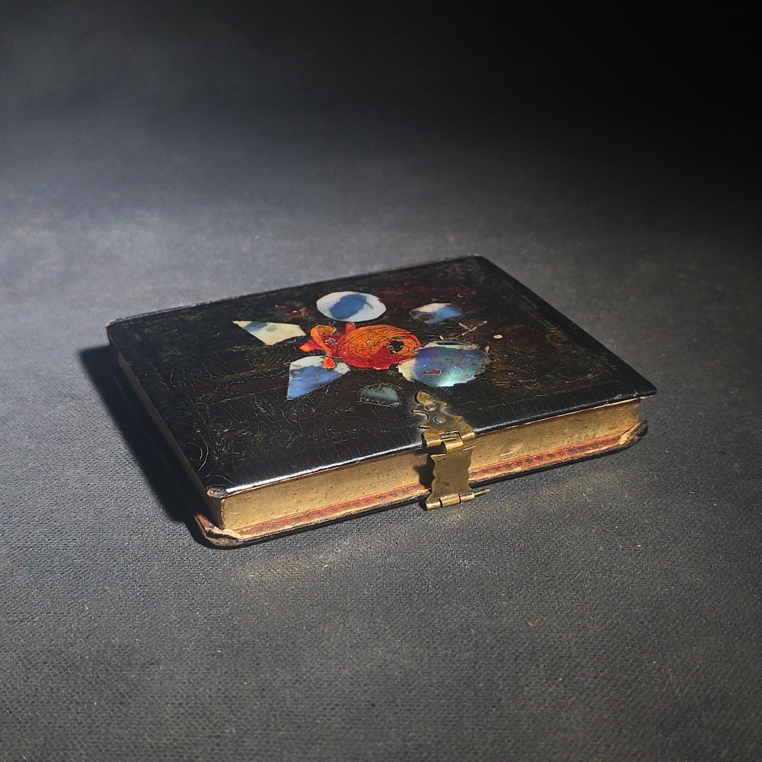Trio of Antique 1/6th Plate Photographs and Case including Uncased Daguerreotype Photograph of a Seated Woman, Uncased Ambrotype Photograph of a Woman and Child, and Papier-Mache Case with Mother-of-Pearl Inlay