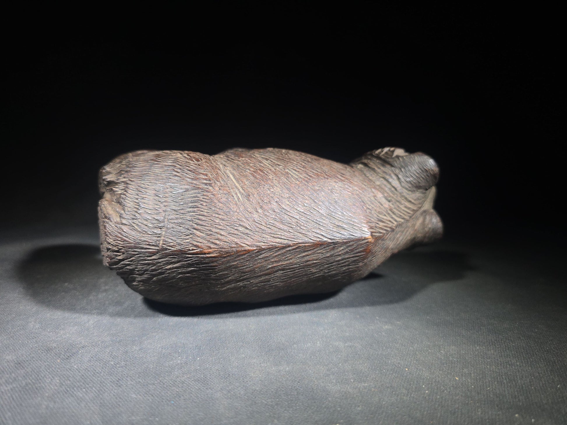 Vintage Carved Wood Bear Figure with Glass Eyes in Walking Pose