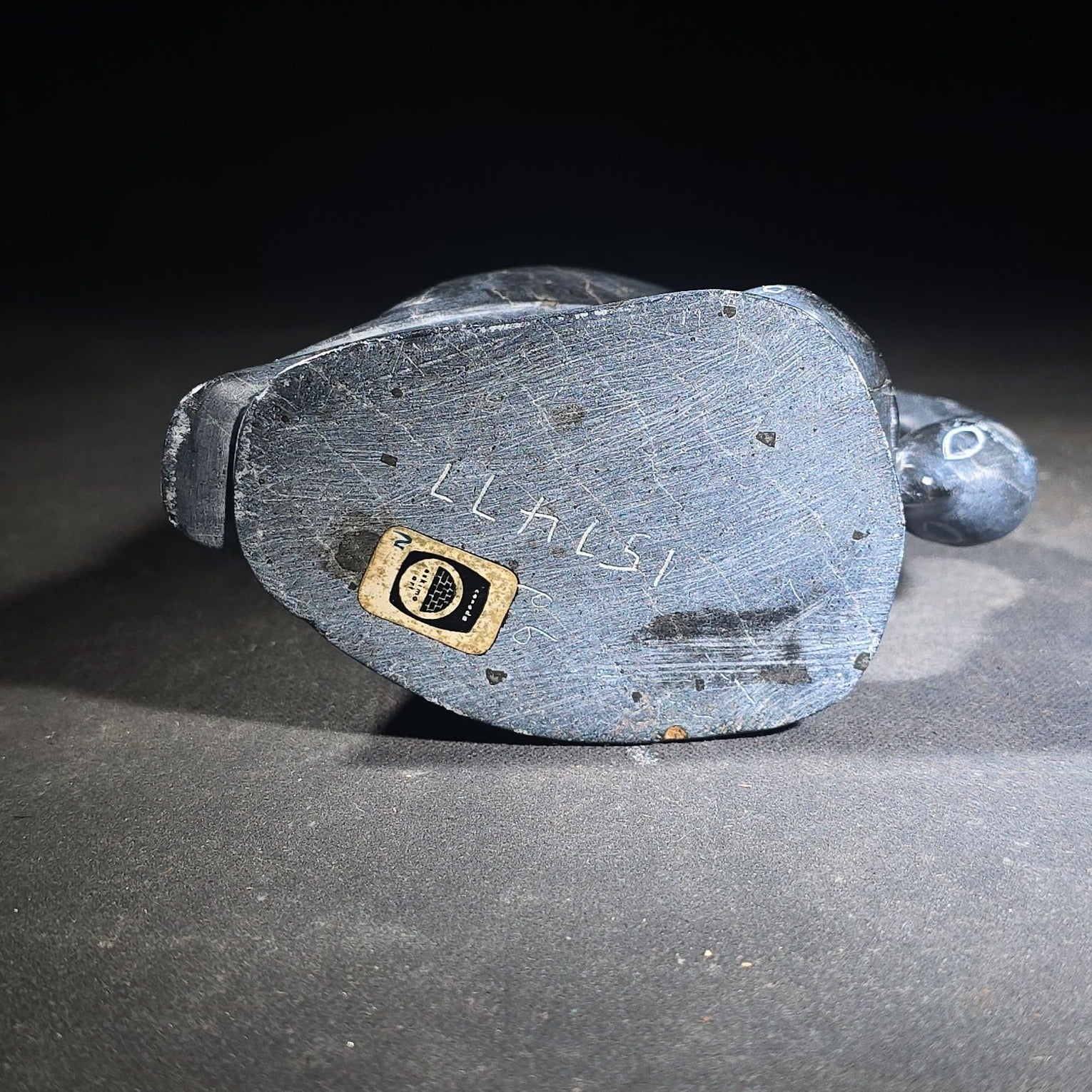 Vintage Inuit Soapstone Carving of a Preening Bird with Inuktitut Syllabics and Igloo Tag