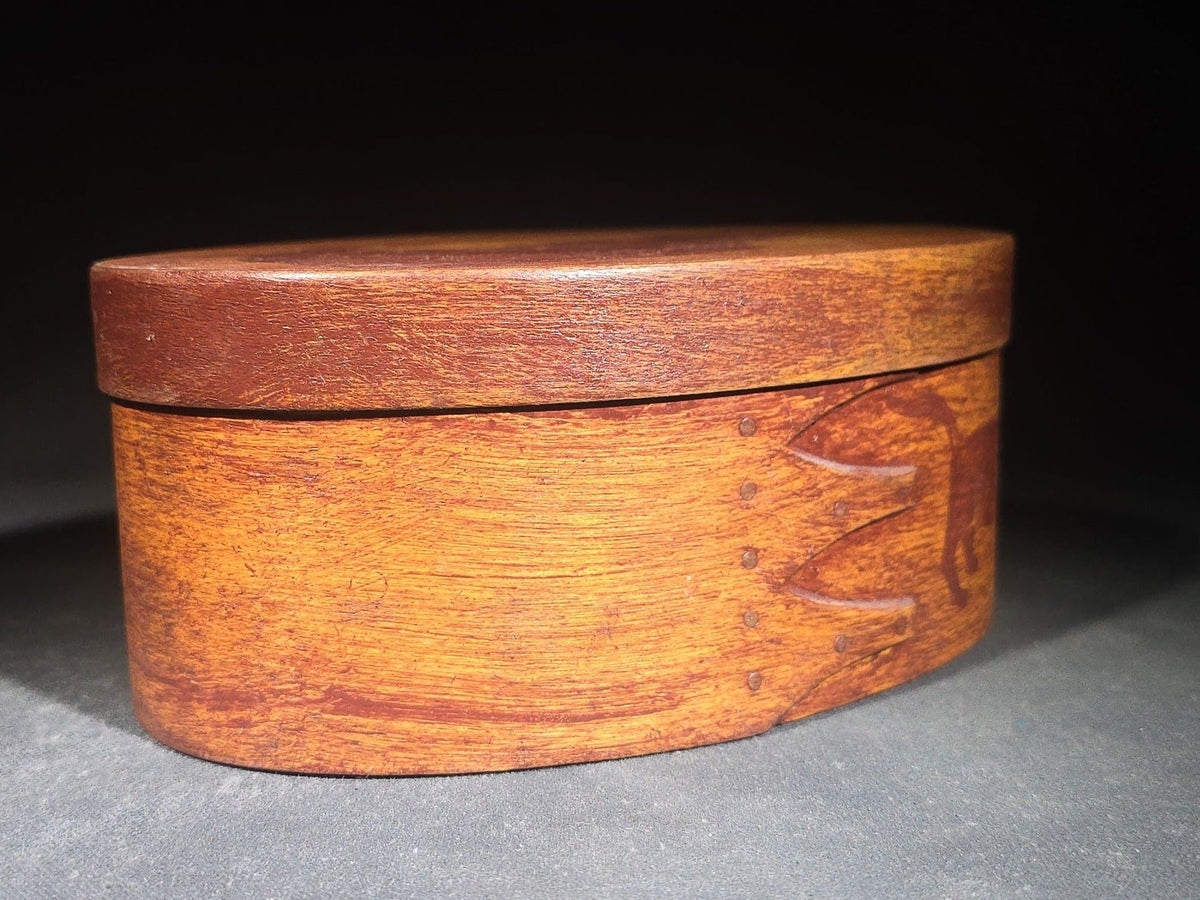 Vintage Oval Bentwood Box with Swallowtail Joints and Painted Cat Motifs