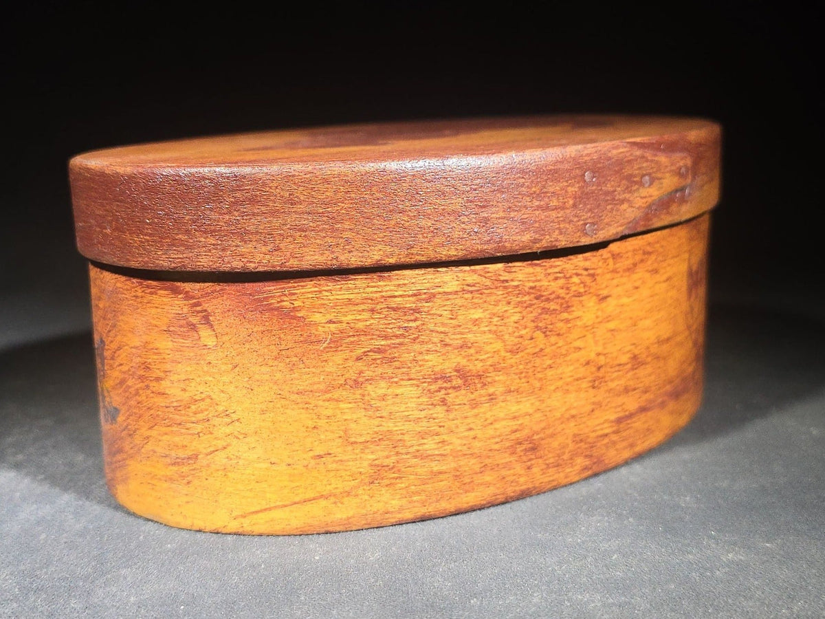 Vintage Oval Bentwood Box with Swallowtail Joints and Painted Cat Motifs