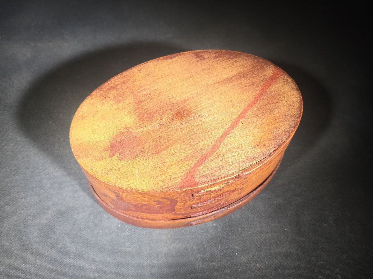 Vintage Oval Bentwood Box with Swallowtail Joints and Painted Cat Motifs