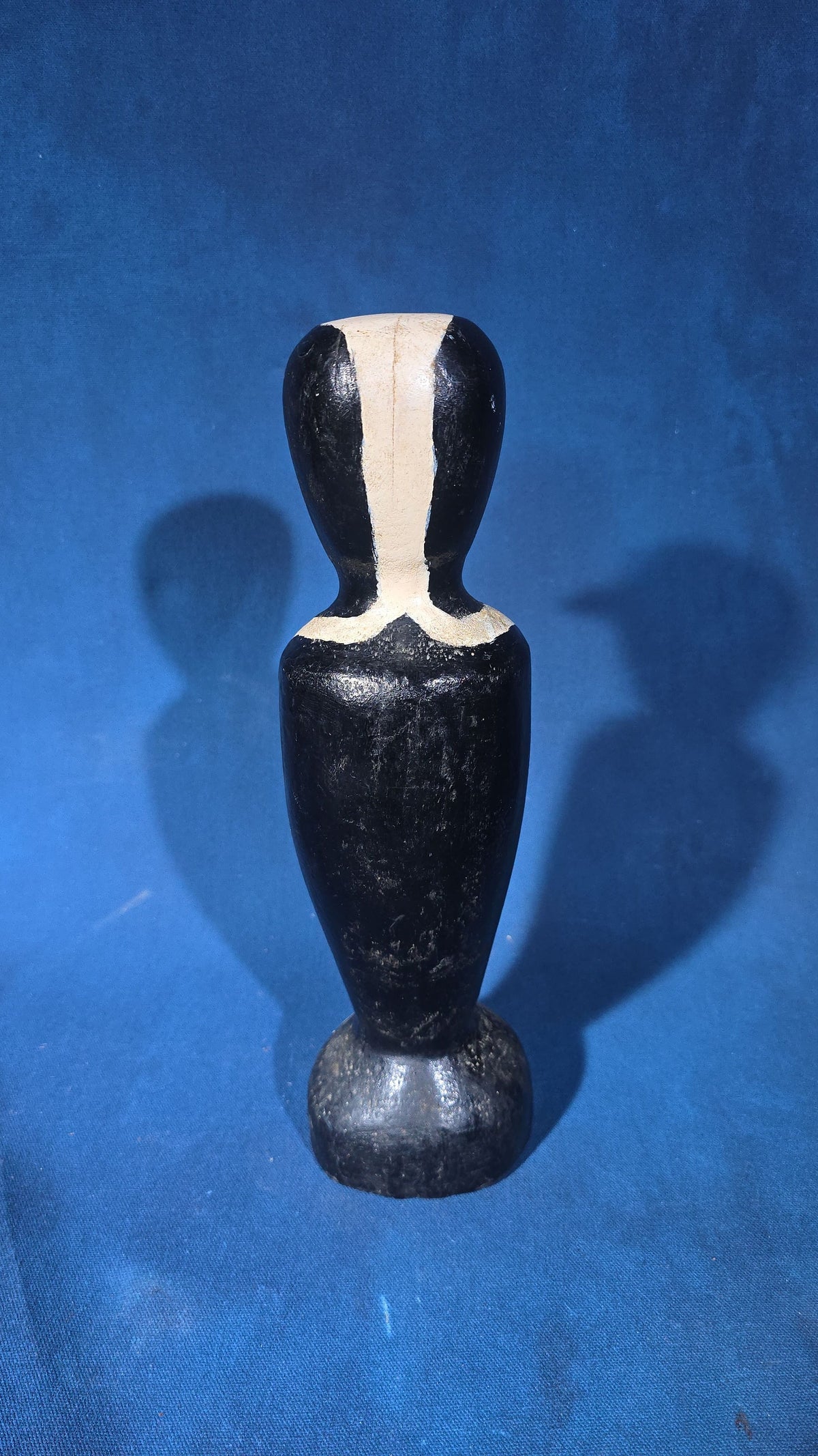 Vintage Folk Art Hand-Carved Wooden Penguin Figure with Tack Eyes