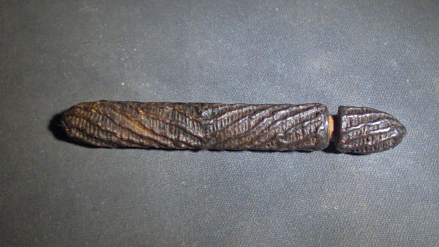 Pair of Antique Woven Needle Cases with Removable Caps, One Containing Sewing Needles