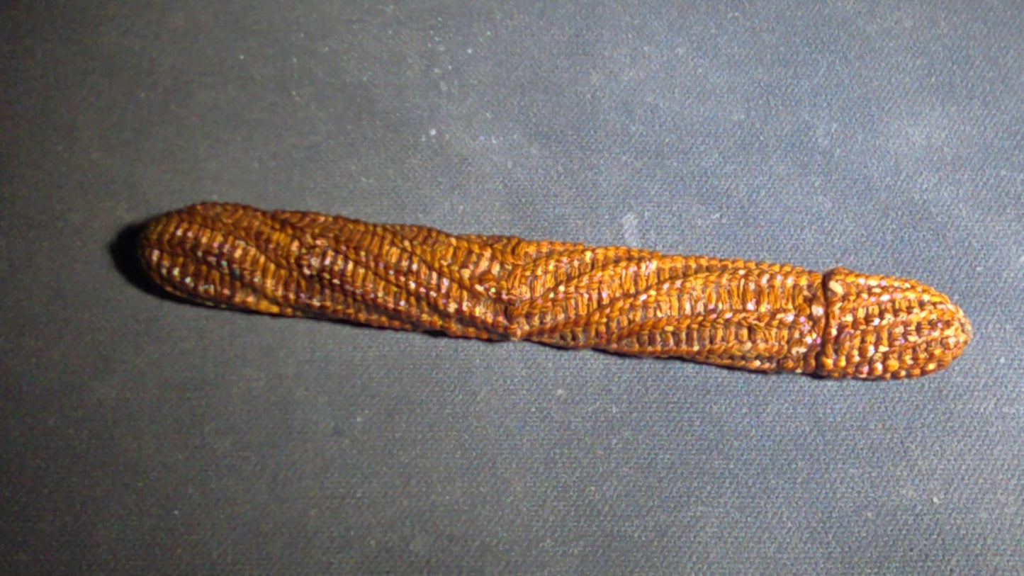 Pair of Antique Woven Needle Cases with Removable Caps, One Containing Sewing Needles