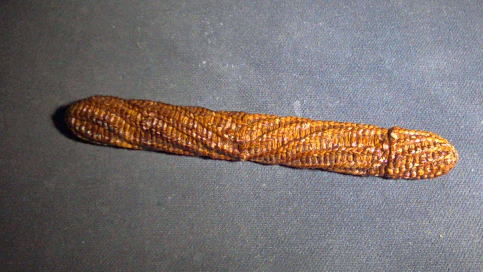 Pair of Antique Woven Needle Cases with Removable Caps, One Containing Sewing Needles