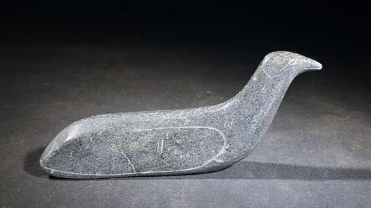 Vintage Inuit Carved Stone Bird Sculpture with Incised Signature and Canadian Eskimo Art Certification Tag