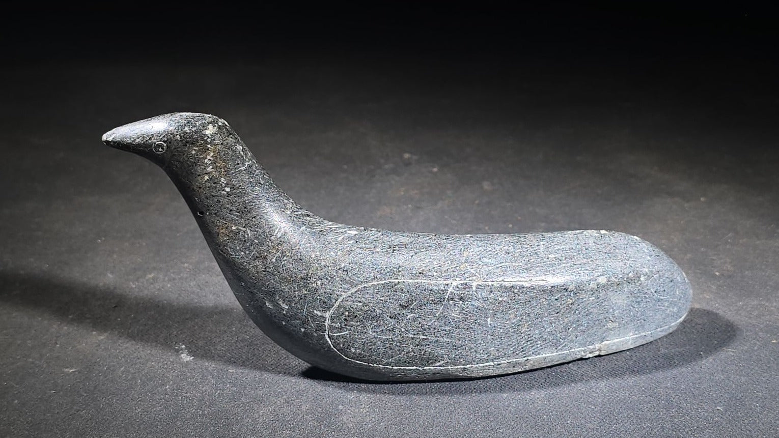 Vintage Inuit Carved Stone Bird Sculpture with Incised Signature and Canadian Eskimo Art Certification Tag
