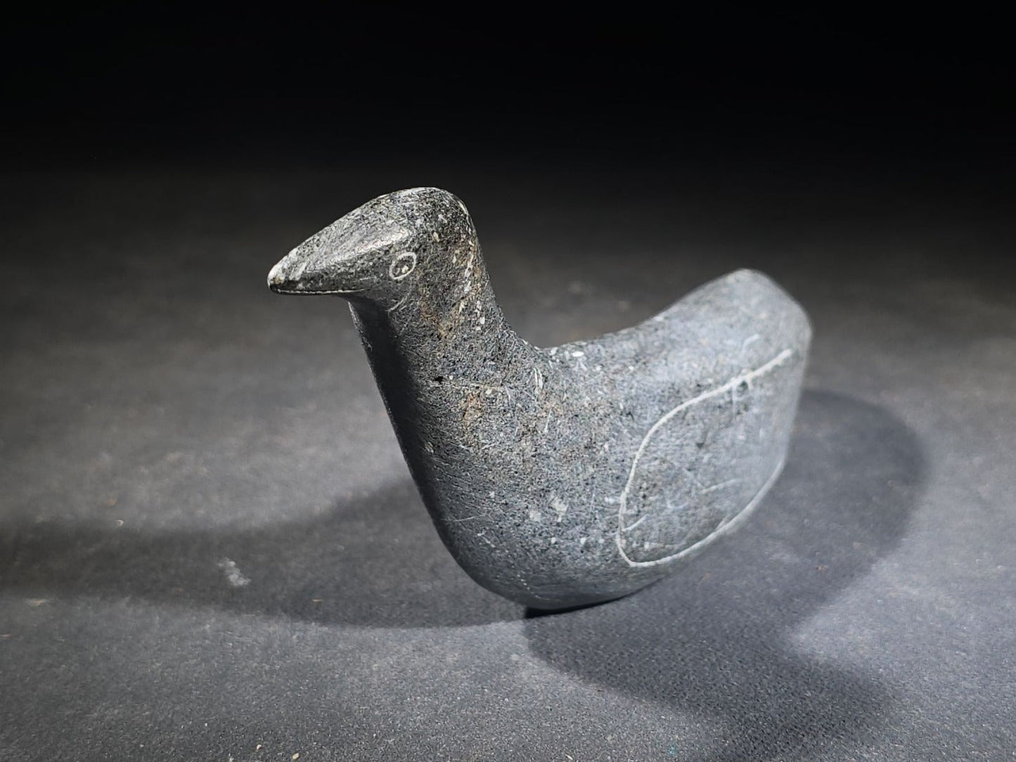 Vintage Inuit Carved Stone Bird Sculpture with Incised Signature and Canadian Eskimo Art Certification Tag