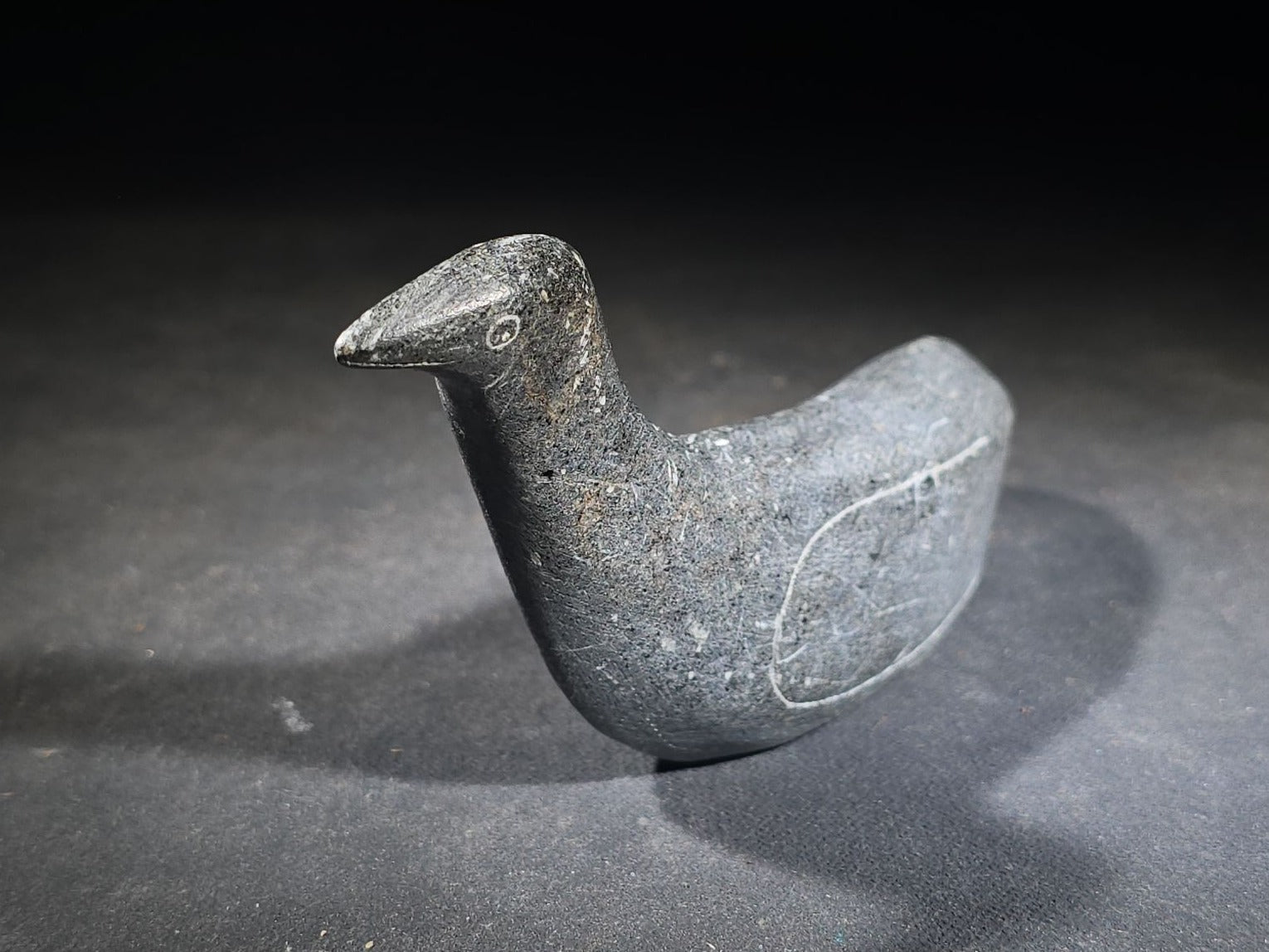 Vintage Inuit Carved Stone Bird Sculpture with Incised Signature and Canadian Eskimo Art Certification Tag
