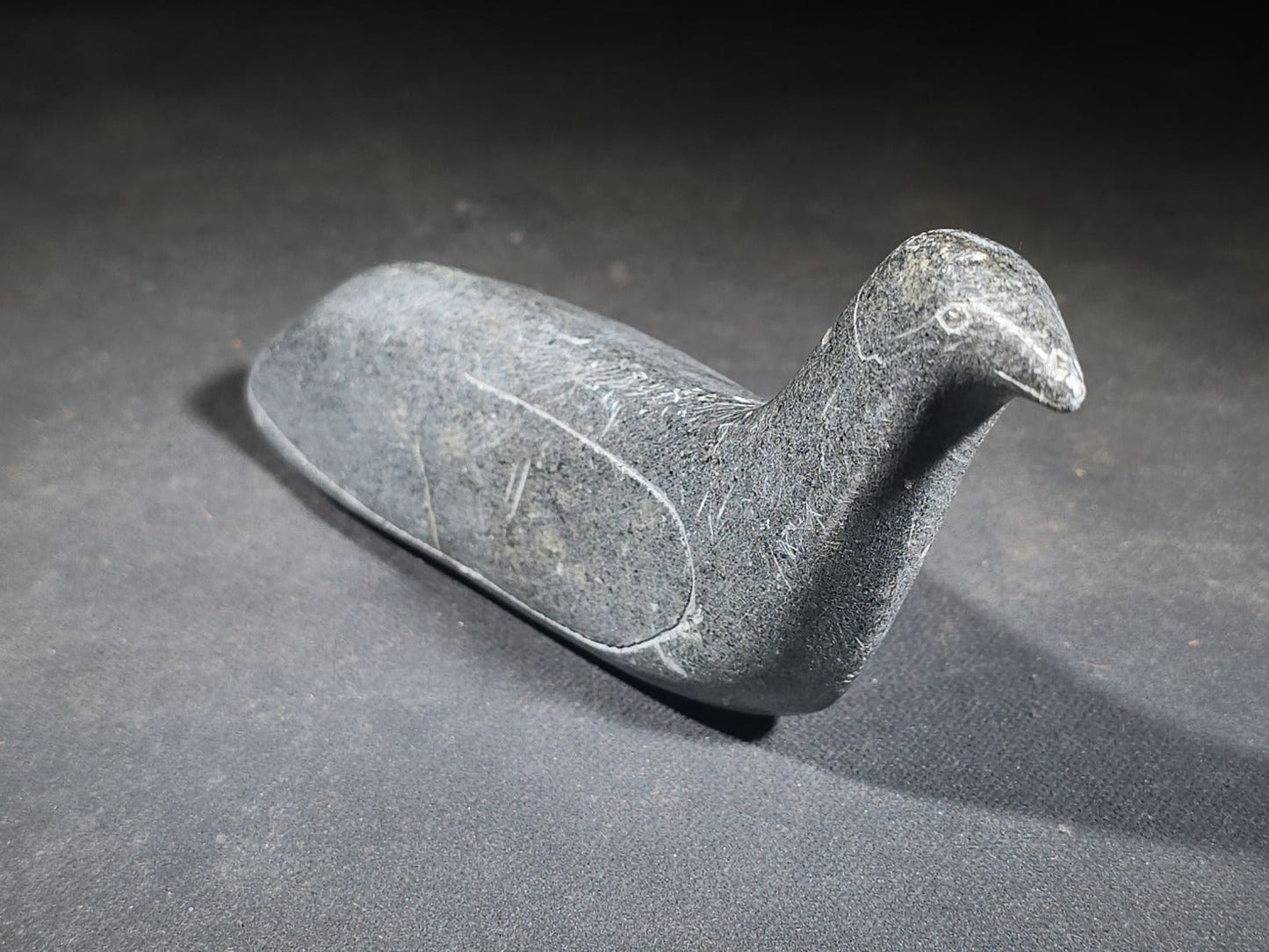 Vintage Inuit Carved Stone Bird Sculpture with Incised Signature and Canadian Eskimo Art Certification Tag